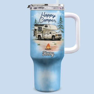 La vie est meilleure autour d'un feu de camp - Gobelet personnalisé en acier inoxydable de 1 134 ml avec poignée - Cadeau pour les amateurs de camping