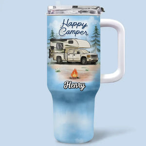 La vie est meilleure autour d'un feu de camp - Gobelet personnalisé en acier inoxydable de 1 134 ml avec poignée - Cadeau pour les amateurs de camping