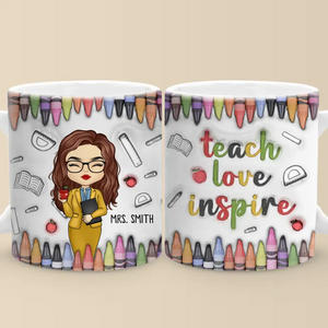 Enseigner, aimer, inspirer - Mug personnalisé avec effet gonflé 3D - Cadeau pour enseignant