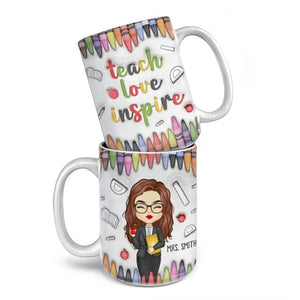 Enseigner, aimer, inspirer - Mug personnalisé avec effet gonflé 3D - Cadeau pour enseignant