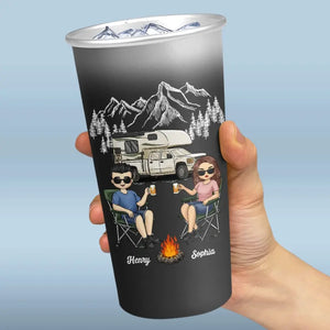 Créez des souvenirs à la fois - Tasse de camping personnalisée en aluminium changeant de couleur - Cadeau pour mari, femme et amoureux du camping