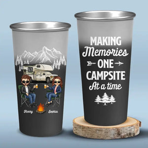 Créez des souvenirs à la fois - Tasse de camping personnalisée en aluminium changeant de couleur - Cadeau pour mari, femme et amoureux du camping