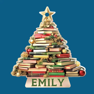La neige tombe, les livres vous appellent - Décoration personnalisée en bois - Forme personnalisée - Cadeau de Noël pour les amoureux des livres