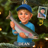 Custom Photo Acrylic Ornament - Personalized Christmas Birthday Fishing Gifts For Fisherman - Little Fisherboy Casting Big Joy