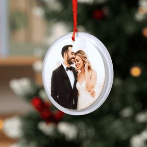 Custom Photo Lenticular Crystal Ornament - Personalized Anniversary Christmas Wedding Gifts For Husband And Wife, Him And Her - Merry & Mine