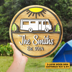 Family Camping Trip - Personalized Shaped Wood Sign, 2 Layers Sign - Gift For Camping Lovers