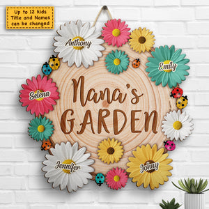 Nana Garden Flowers - Gift For Mom, Grandma - Personalized Shaped Wood Sign