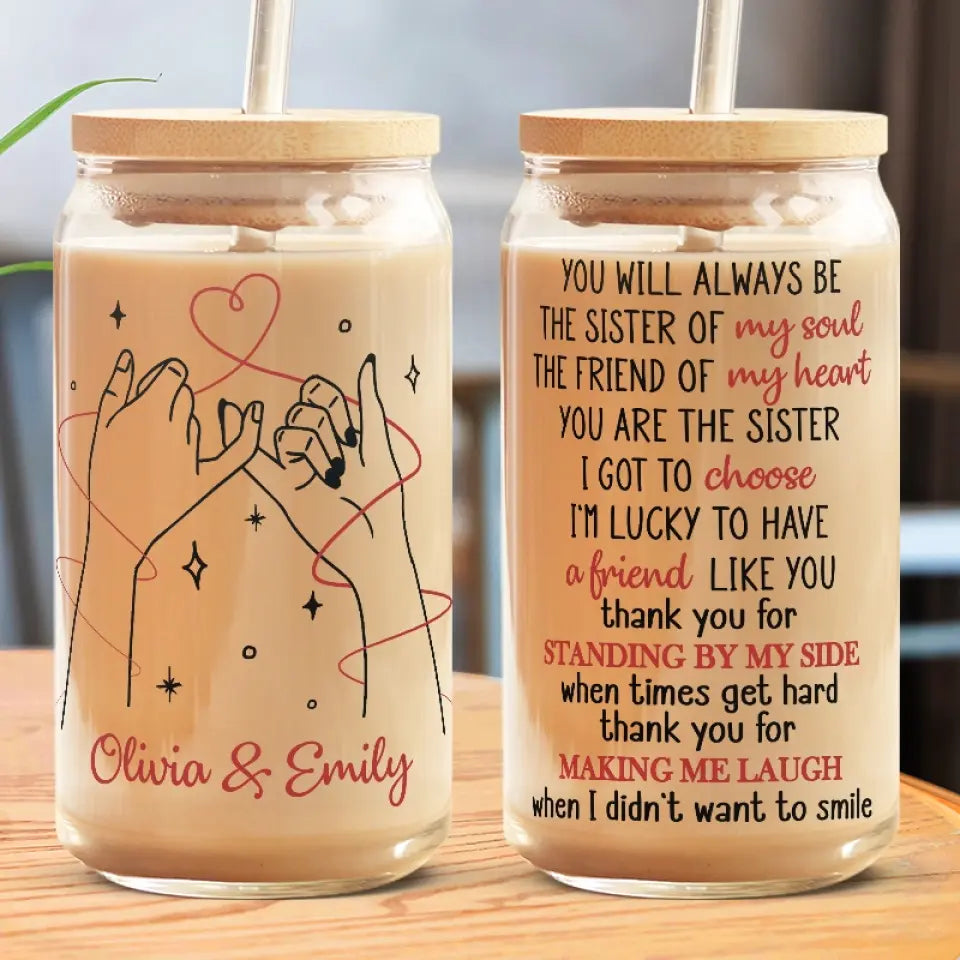 Tasse en verre personnalisée « Standing By My Side » pour meilleure amie, tasse à café glacé - Cadeau pour meilleures amies, meilleures amies, sœurs