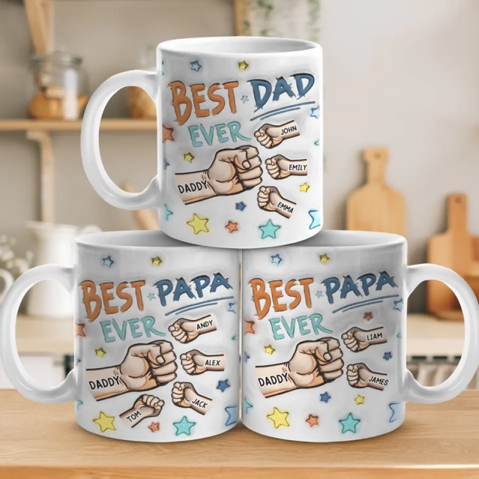 Le premier héros d'un fils, le premier amour d'une fille - Mug personnalisé en 3D avec effet gonflé - Cadeau pour la fête des pères