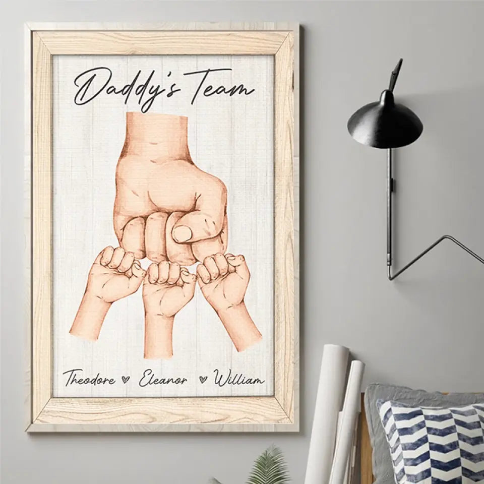 Côte à côte avec l'équipe de papa - Affiche verticale personnalisée pour la famille - Fête des pères, cadeau pour papa, grand-père