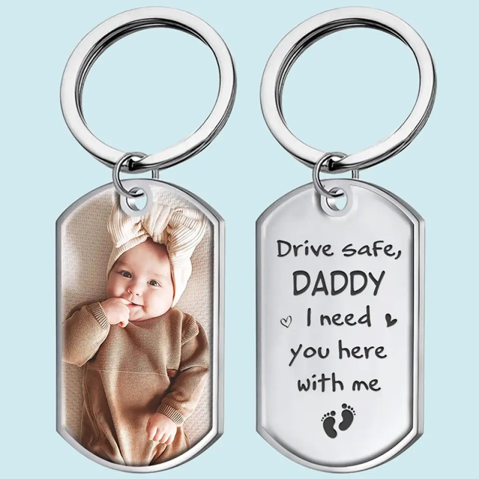 Porte-clés personnalisé avec photo « Papa, ta sécurité est notre priorité » - Cadeau d'anniversaire pour papa