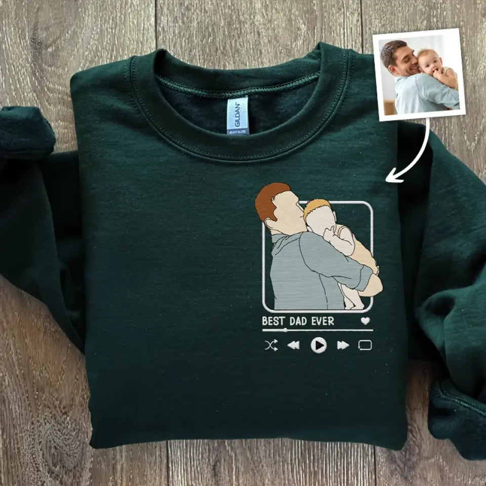 Photo personnalisée Bonne fête des pères - Sweat-shirt brodé personnalisé en famille - Fête des pères, cadeau pour papa