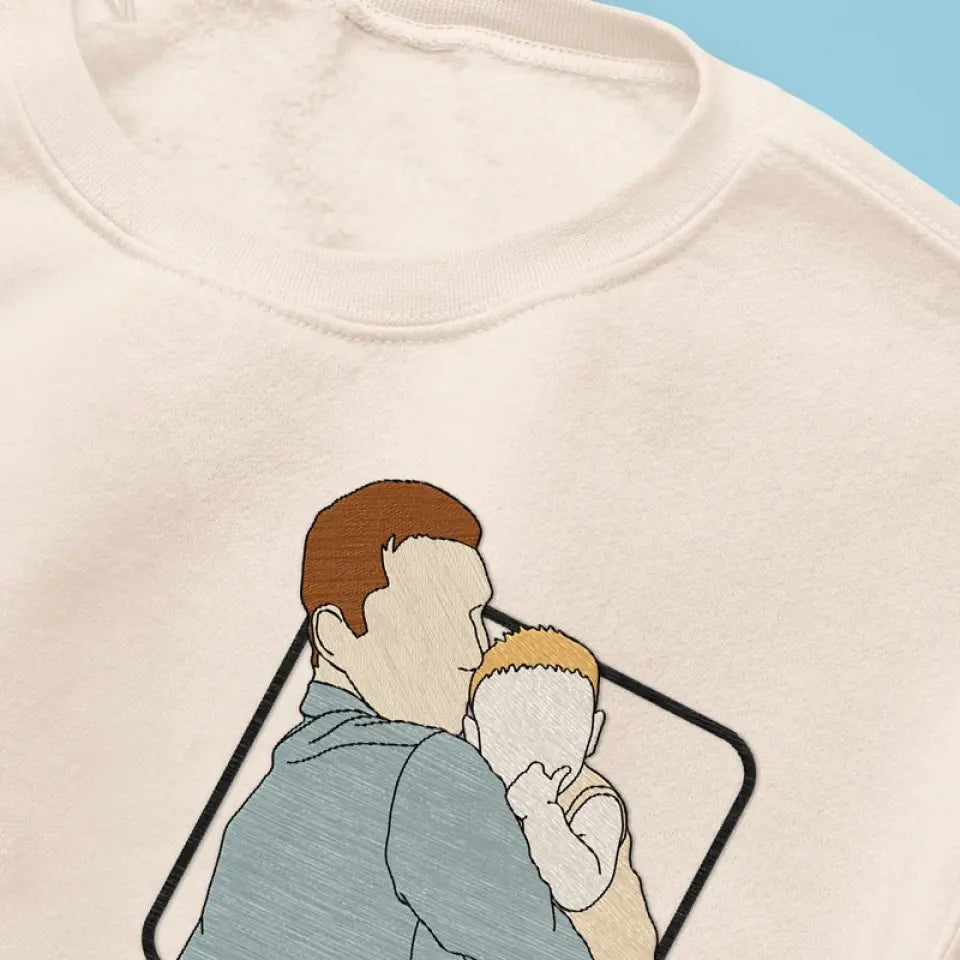 Photo personnalisée Bonne fête des pères - Sweat-shirt brodé personnalisé en famille - Fête des pères, cadeau pour papa