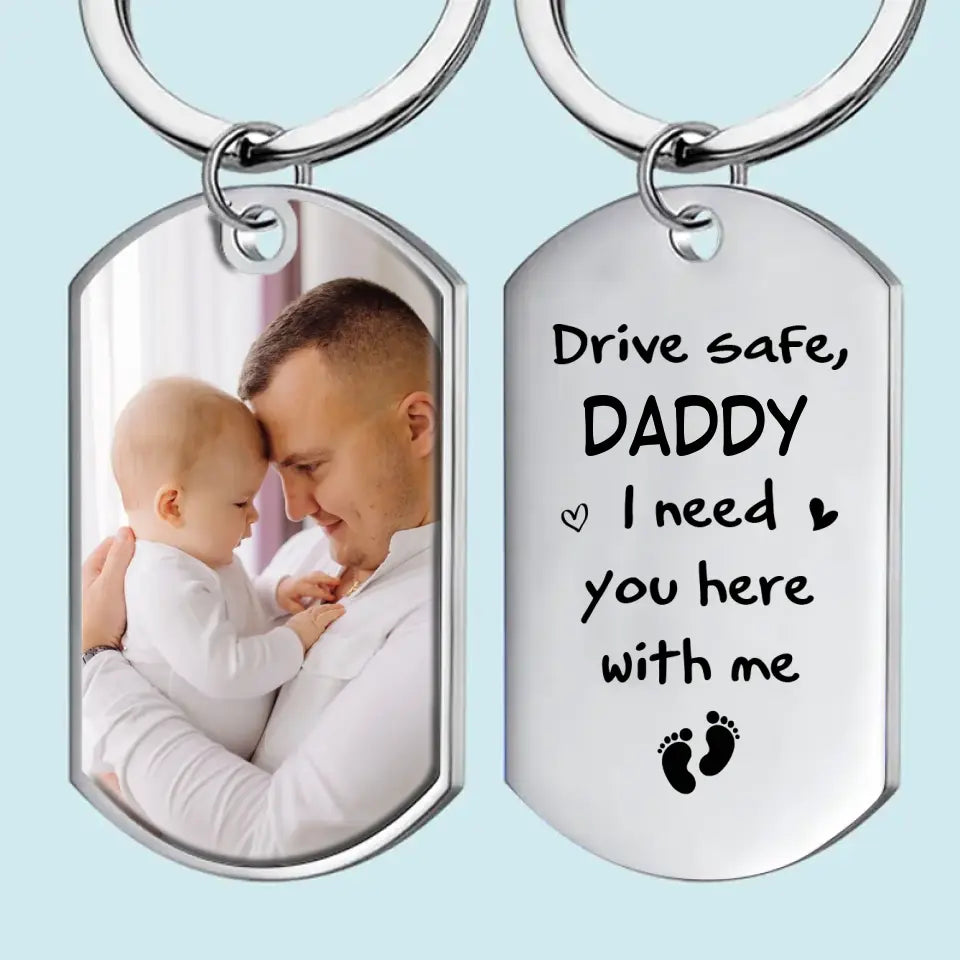 Porte-clés personnalisé avec photo « Papa, ta sécurité est notre priorité » - Cadeau d'anniversaire pour papa