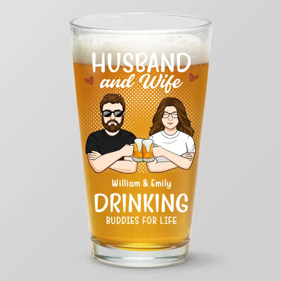 Compagnons de beuverie pour la vie - Verre à bière personnalisé pour couple - Cadeau pour mari et femme, anniversaire
