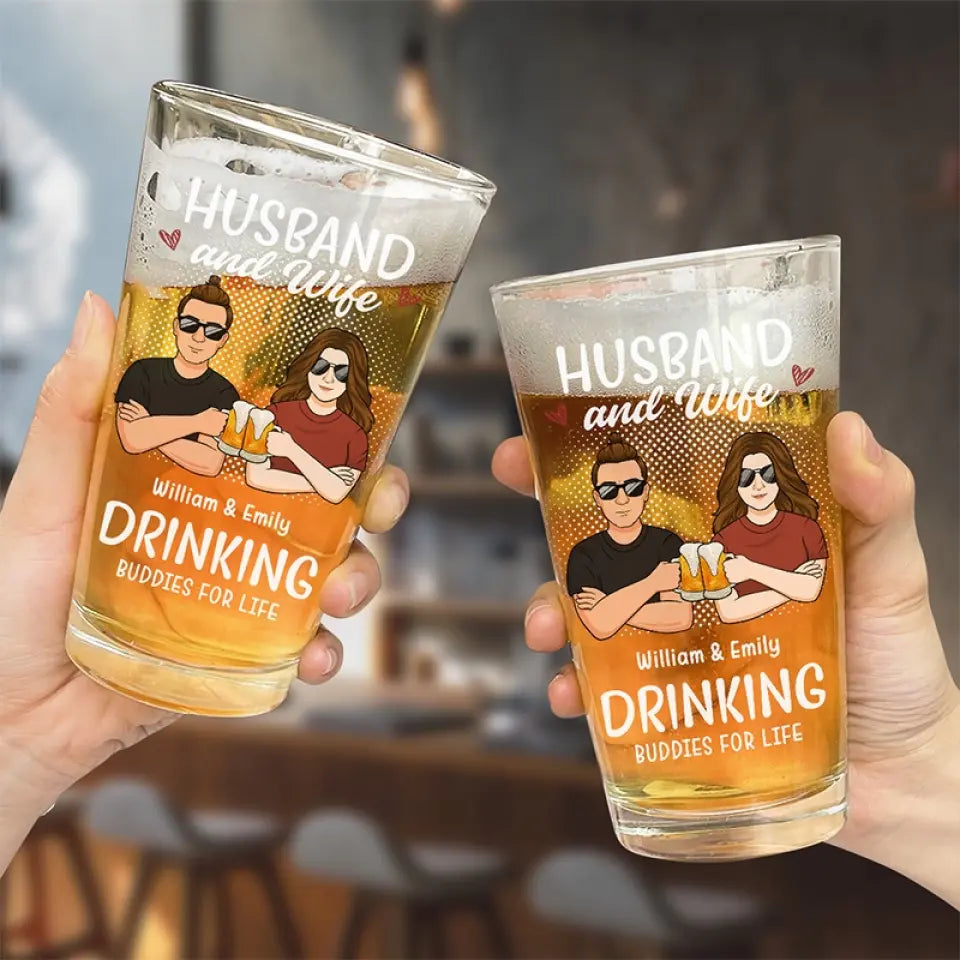 Compagnons de beuverie pour la vie - Verre à bière personnalisé pour couple - Cadeau pour mari et femme, anniversaire