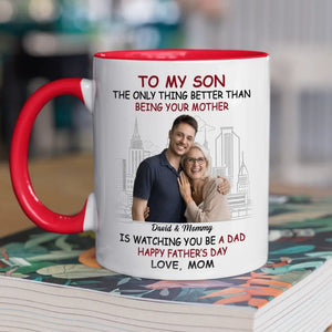Photo personnalisée Mon fils est ma fierté et ma joie - Tasse personnalisée avec accents pour la famille - Fête des pères, cadeau pour fils