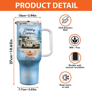 La vie est meilleure autour d'un feu de camp - Gobelet personnalisé en acier inoxydable de 1 134 ml avec poignée - Cadeau pour les amateurs de camping