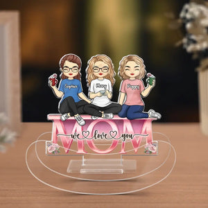 L'amour infini entre maman et filles - Support à secousses personnalisé en acrylique pour la famille - Cadeau pour maman et grand-mère