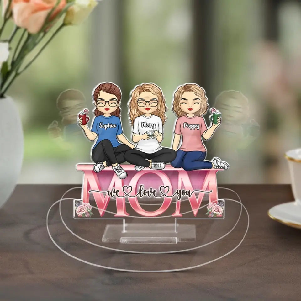 L'amour infini entre maman et filles - Support à secousses personnalisé en acrylique pour la famille - Cadeau pour maman et grand-mère