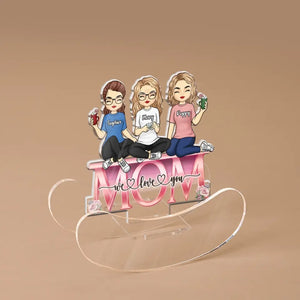 L'amour infini entre maman et filles - Support à secousses personnalisé en acrylique pour la famille - Cadeau pour maman et grand-mère