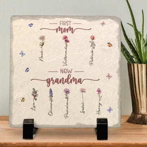 D'abord maman, maintenant grand-mère - Pierre carrée personnalisée avec support - Cadeau pour maman et grand-mère