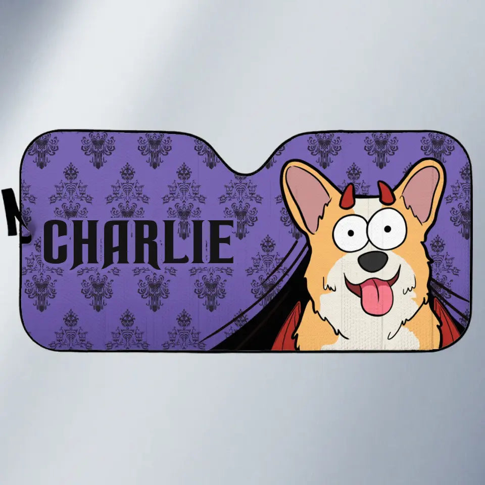 Envoûté par mon animal de compagnie fantasmagorique - Pare-soleil personnalisé pour pare-brise de voiture, protection pour vitres de voiture - Cadeau d'Halloween pour propriétaires et amoureux des animaux