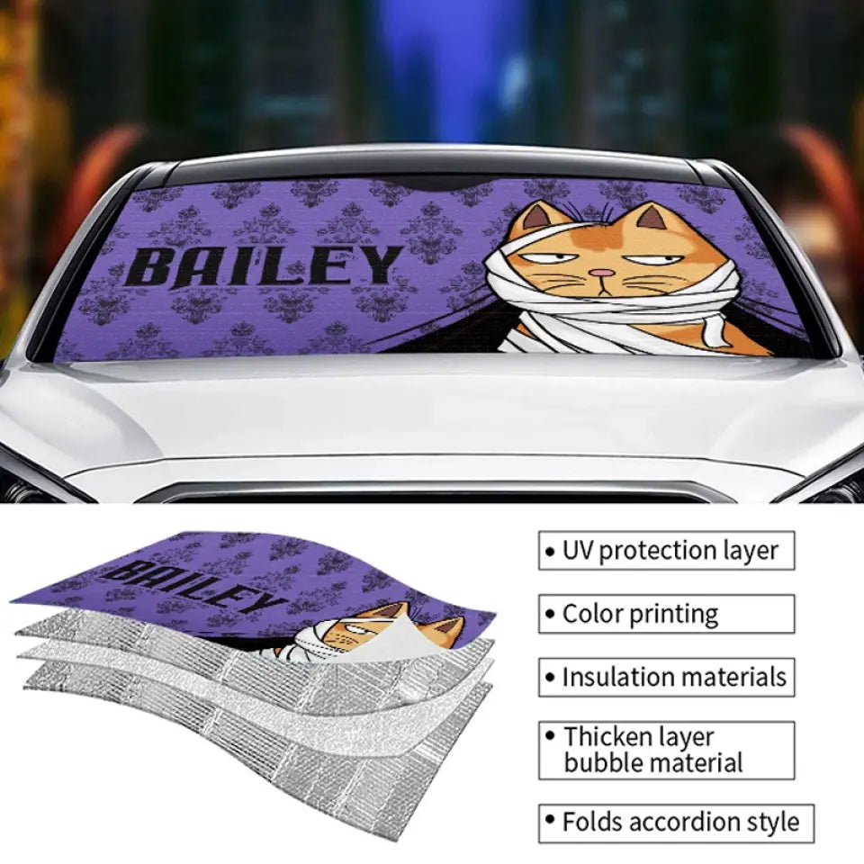Envoûté par mon animal de compagnie fantasmagorique - Pare-soleil personnalisé pour pare-brise de voiture, protection pour vitres de voiture - Cadeau d'Halloween pour propriétaires et amoureux des animaux
