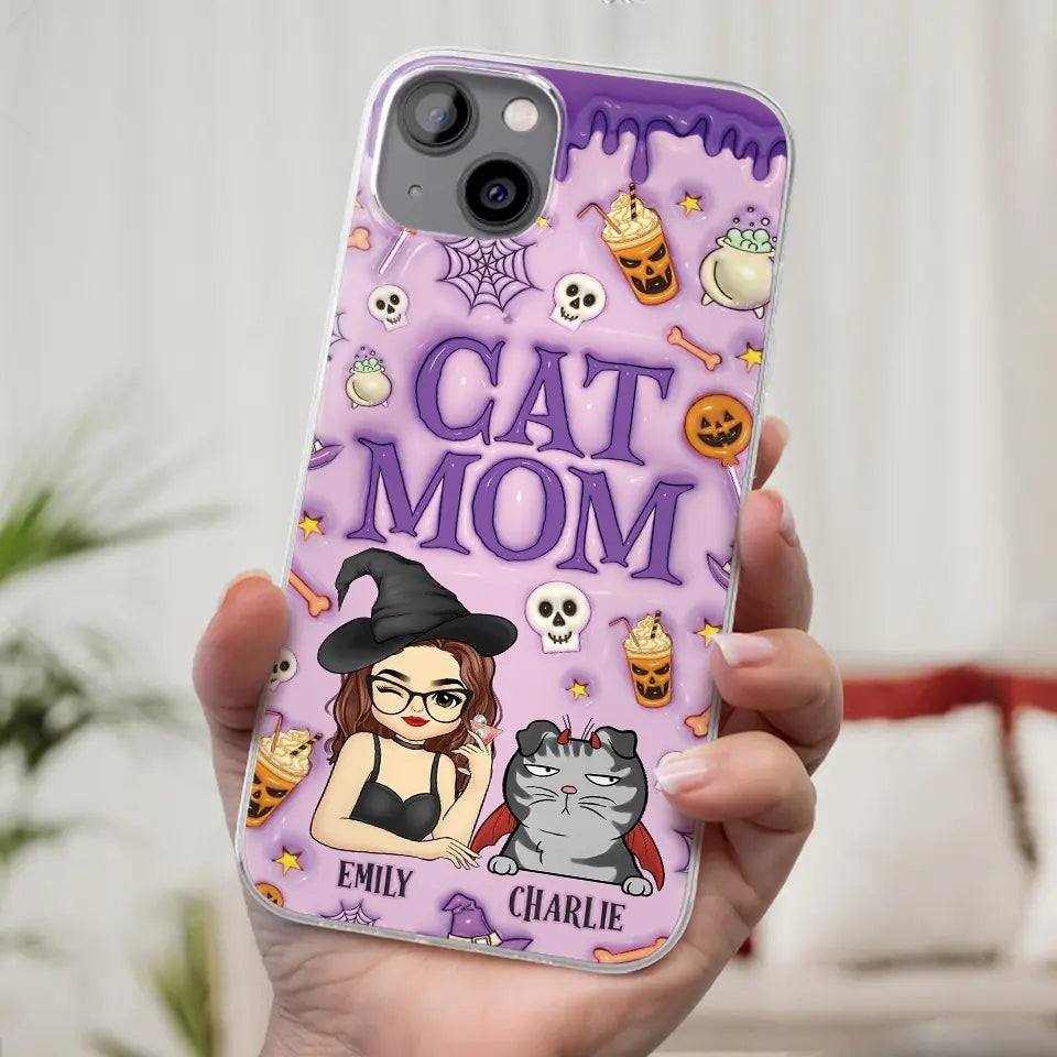 Les chats savent nous faire sourire – Coque de téléphone transparente personnalisée avec effet gonflable 3D – Cadeau d'Halloween pour les propriétaires et les amoureux des animaux