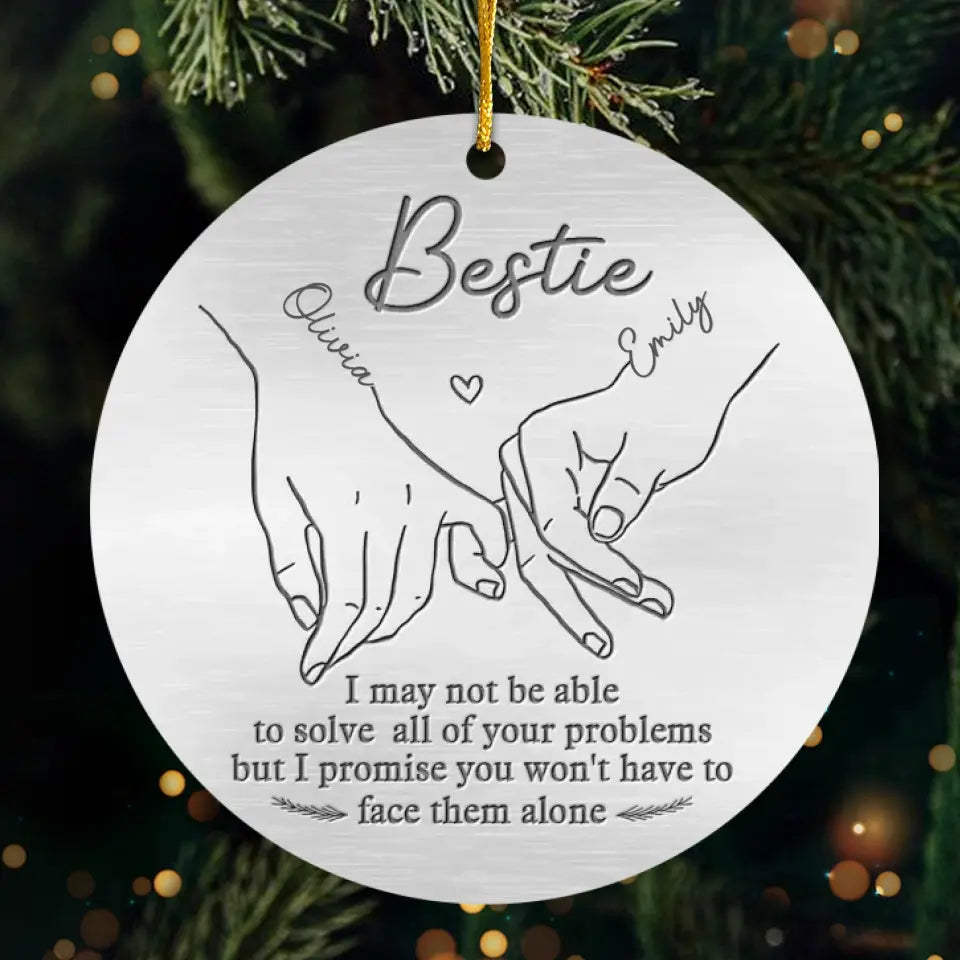 Main dans la main, nous conquérons tout - Ornement personnalisé Bestie - Forme personnalisée en métal - Cadeau de Noël pour meilleures amies, meilleures amies, sœurs