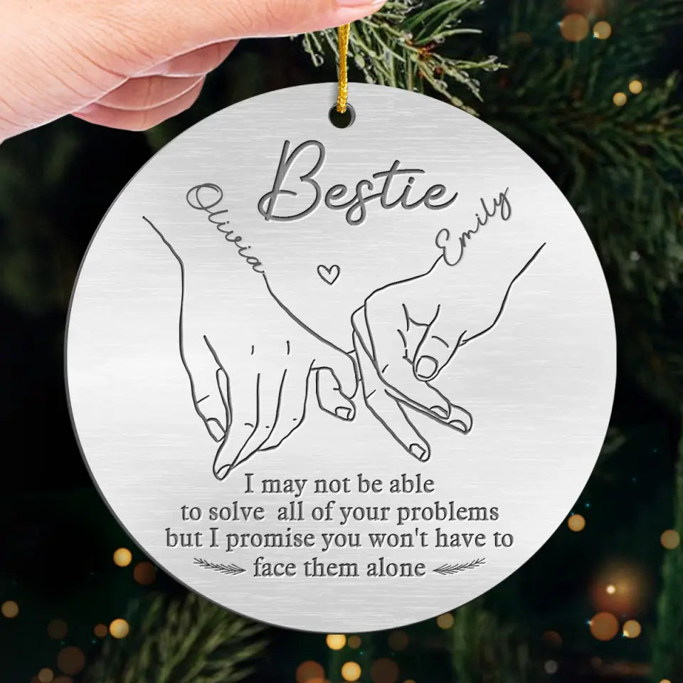 Main dans la main, nous conquérons tout - Ornement personnalisé Bestie - Forme personnalisée en métal - Cadeau de Noël pour meilleures amies, meilleures amies, sœurs
