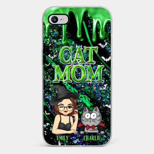 Ambiance sorcière pour maman chat cet Halloween ! Coque de téléphone transparente personnalisée pour chat ! Cadeau d'Halloween pour propriétaires et amoureux des animaux