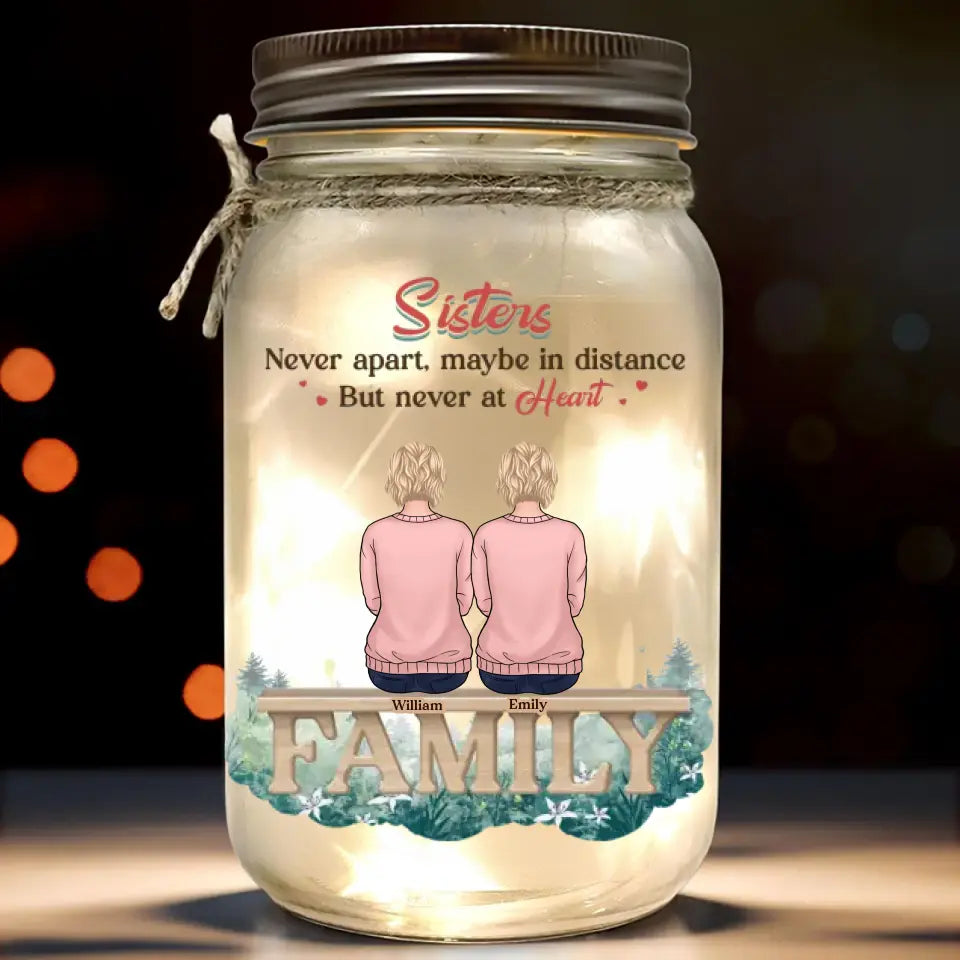 Toujours là l'un pour l'autre - Lampe personnalisée en pot Mason pour famille - Cadeau pour frères et sœurs