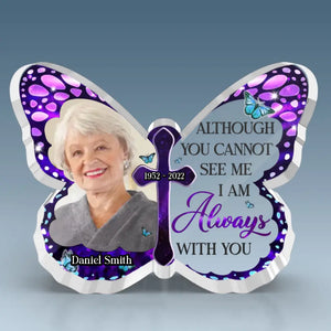 Plaque commémorative personnalisée en acrylique en forme de papillon - Nouveauté, télécharger une image, cadeau de condoléances, cadeau pour les membres de la famille AMZ