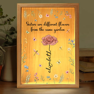 Les sœurs sont des fleurs différentes du même jardin - Boîte lumineuse personnalisée avec cadre photo Bestie - Cadeau de Noël pour meilleures amies, meilleures amies et sœurs