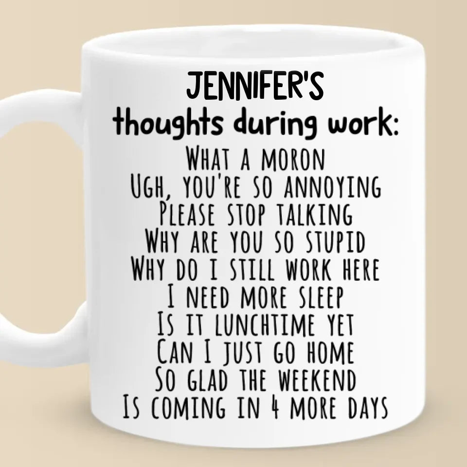 Tasse personnalisée « Pensées au travail » pour collègue – Cadeau de Noël pour collègues, collègues de travail, collègues