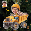 Custom Photo The Tiny, Professional Construction Truck Driver - Family Personalized Custom Ornament - Acrylic Custom Shaped - Christmas Gift For Kids