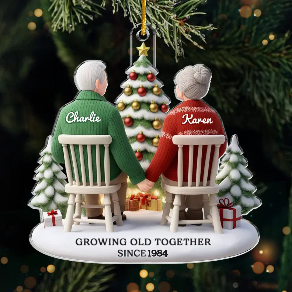 Vieillir ensemble - Ornement personnalisé en 3D avec effet gonflable - Décoration en acrylique personnalisée - Cadeau de Noël pour mari et femme, anniversaire