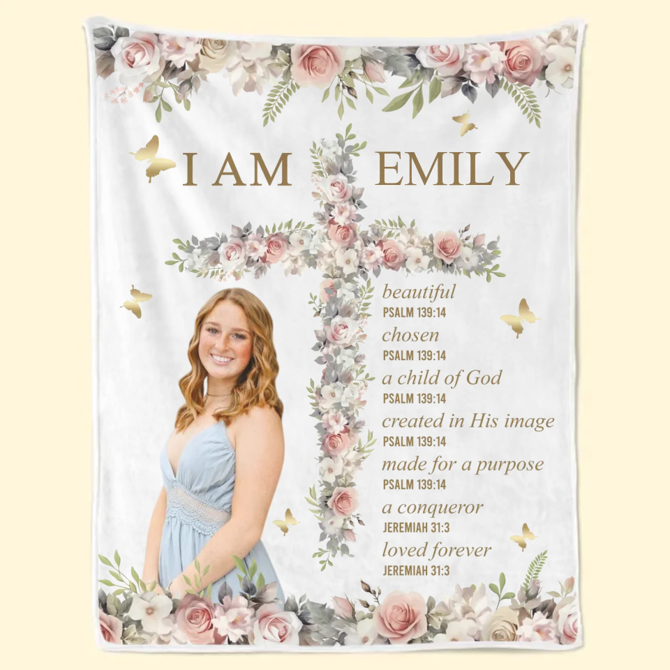 Couverture personnalisée avec photo « Je suis un enfant de Dieu » - Affirmation - Amour de soi - Cadeau pour vous-même
