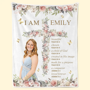 Couverture personnalisée avec photo « Je suis un enfant de Dieu » - Affirmation - Amour de soi - Cadeau pour vous-même