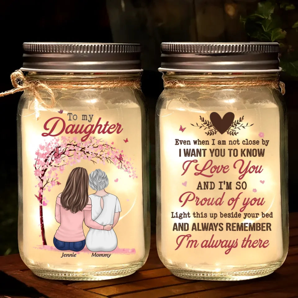 Souviens-toi toujours que je suis là - Lampe personnalisée en pot Mason pour famille - Cadeau pour maman et fille