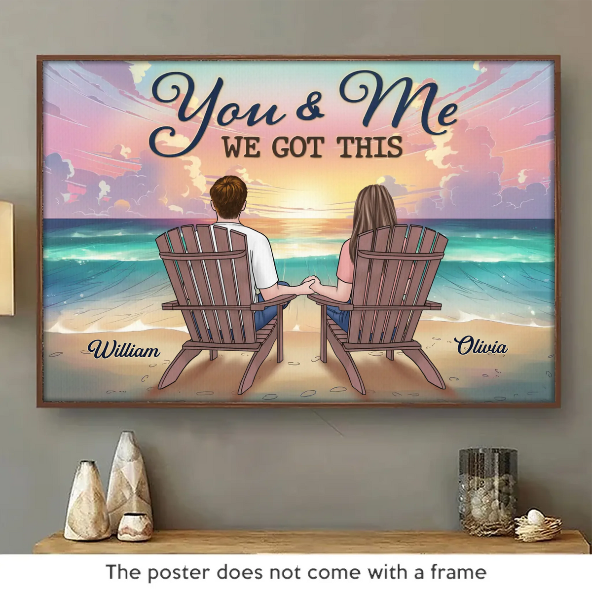 Nos cœurs battent à l'unisson - Affiche horizontale personnalisée pour couple - Cadeau pour mari et femme, anniversaire