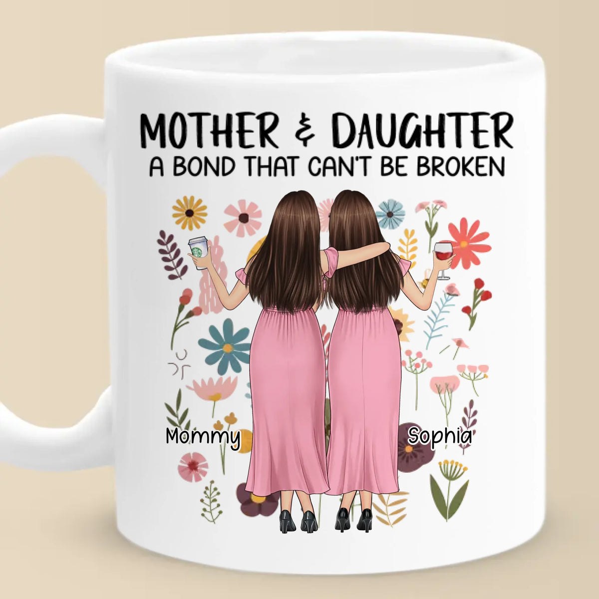 Nous partageons le rire, l'amour et un lien unique - Tasse personnalisée familiale - Cadeau pour maman, fille