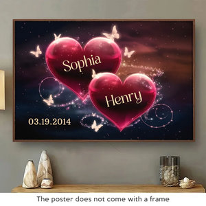 Deux cœurs, une âme - Affiche horizontale personnalisée pour couple - Cadeau pour mari et femme, anniversaire