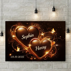 Two Hearts Beating As One - Couple Personalized Custom Horizontal Poster - Gift For Husband Wife, Anniversary