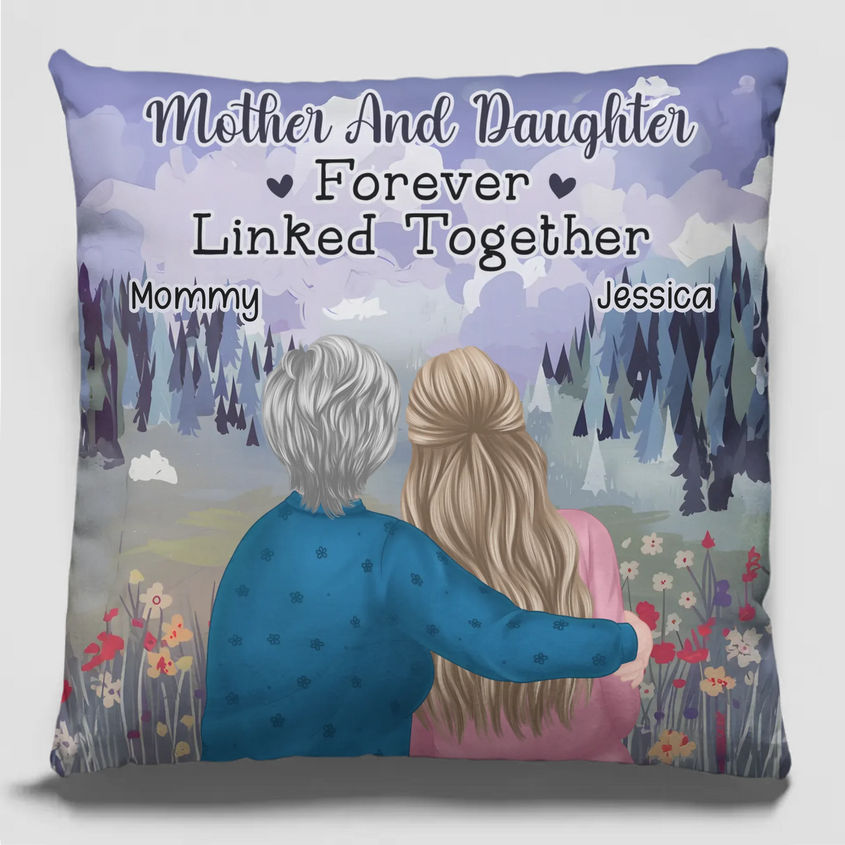 Un amour inconditionnel pour toujours - Coussin personnalisé pour la famille - Cadeau pour maman et fille