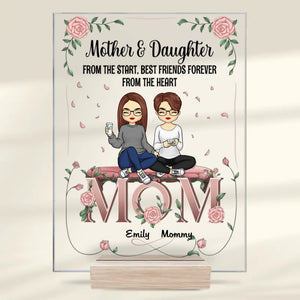 Double Trouble, Double Love – Plaque rectangulaire personnalisée en acrylique pour famille – Cadeau pour maman et fille