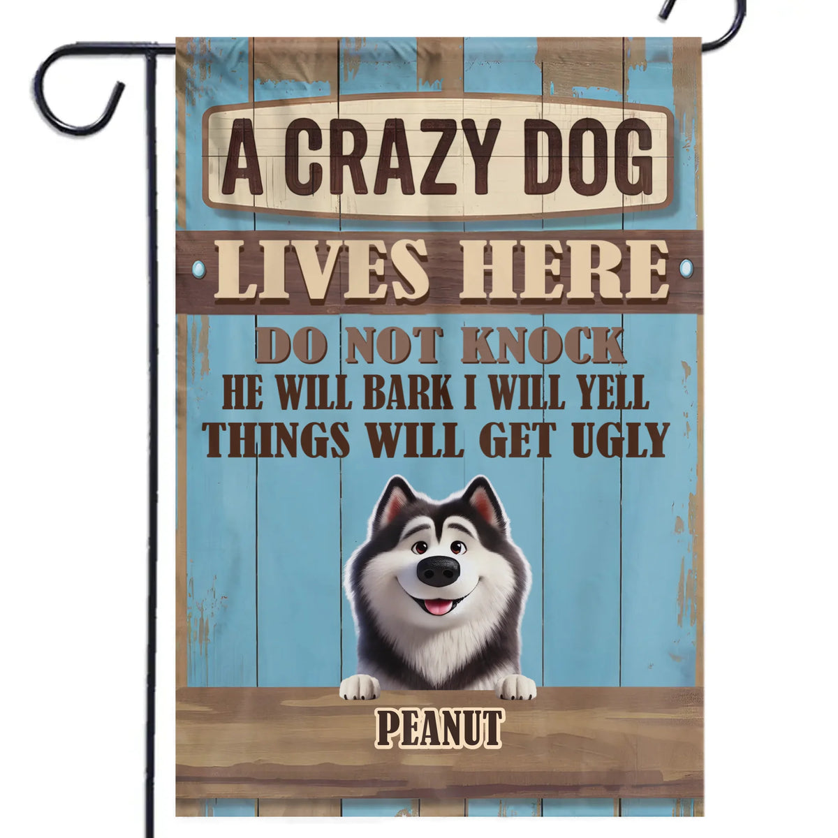 Des chiens fous et drôles vivent ici ! Drapeau personnalisé pour chien ! Cadeau pour propriétaires et amoureux des animaux