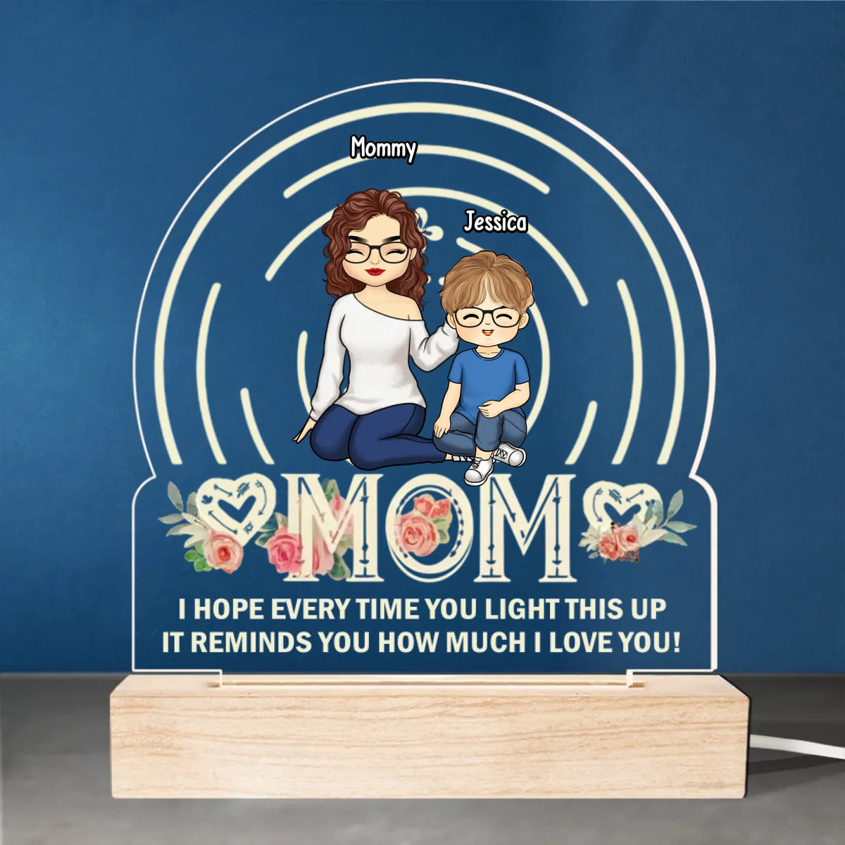 La maison est là où maman est - Lampe LED acrylique personnalisée en forme de famille - Cadeau pour la fête des mères