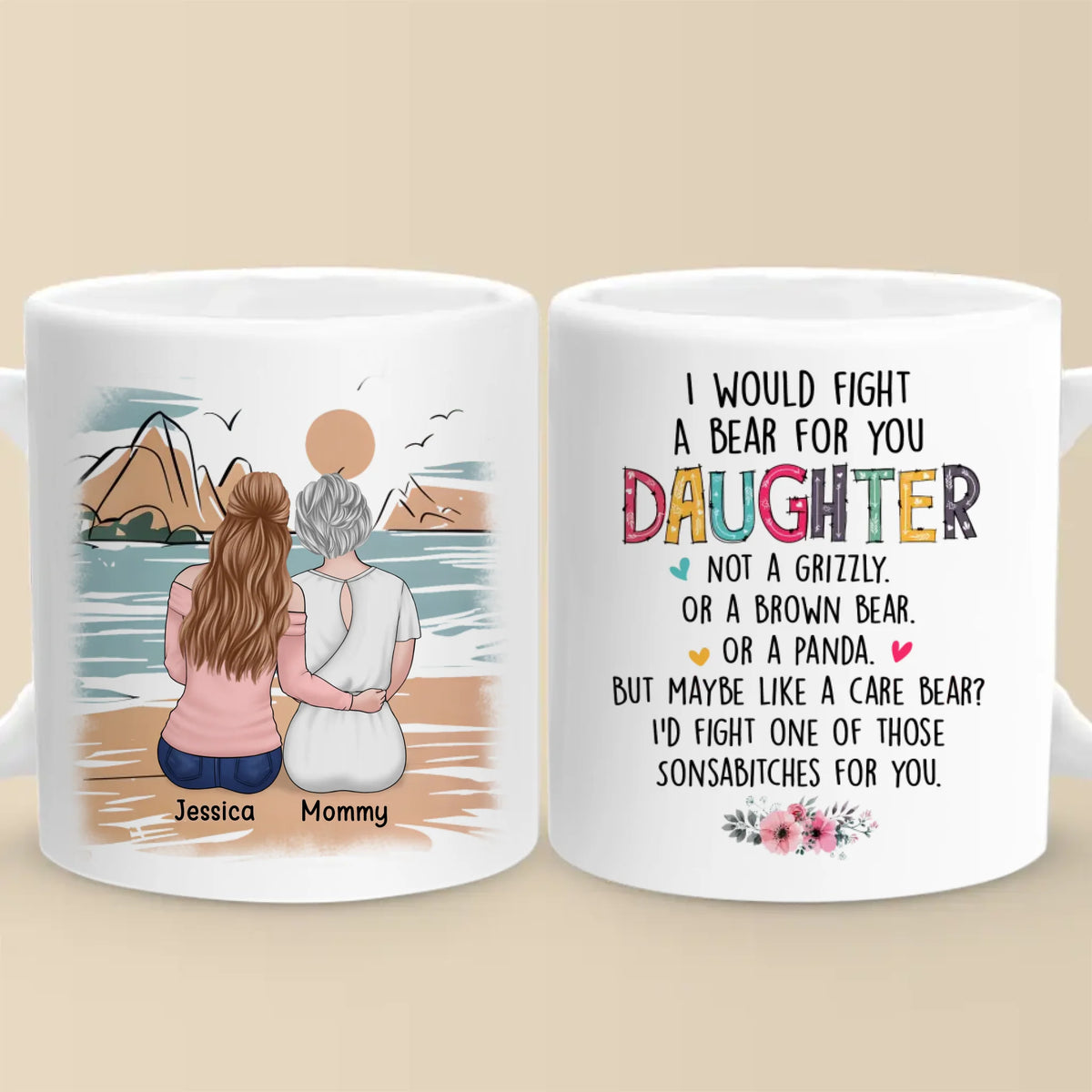 L'amour d'une mère, le rire d'une fille - Mug personnalisé pour la famille - Cadeau pour maman et fille